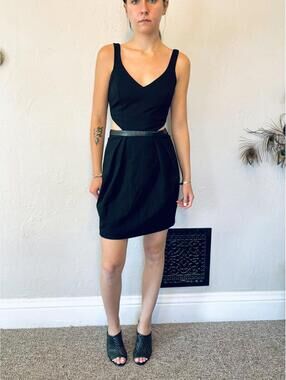 Hunter Dixon NY Y2K Black Cutout Mini Dress Open Back Zip Leather Detail XS/S